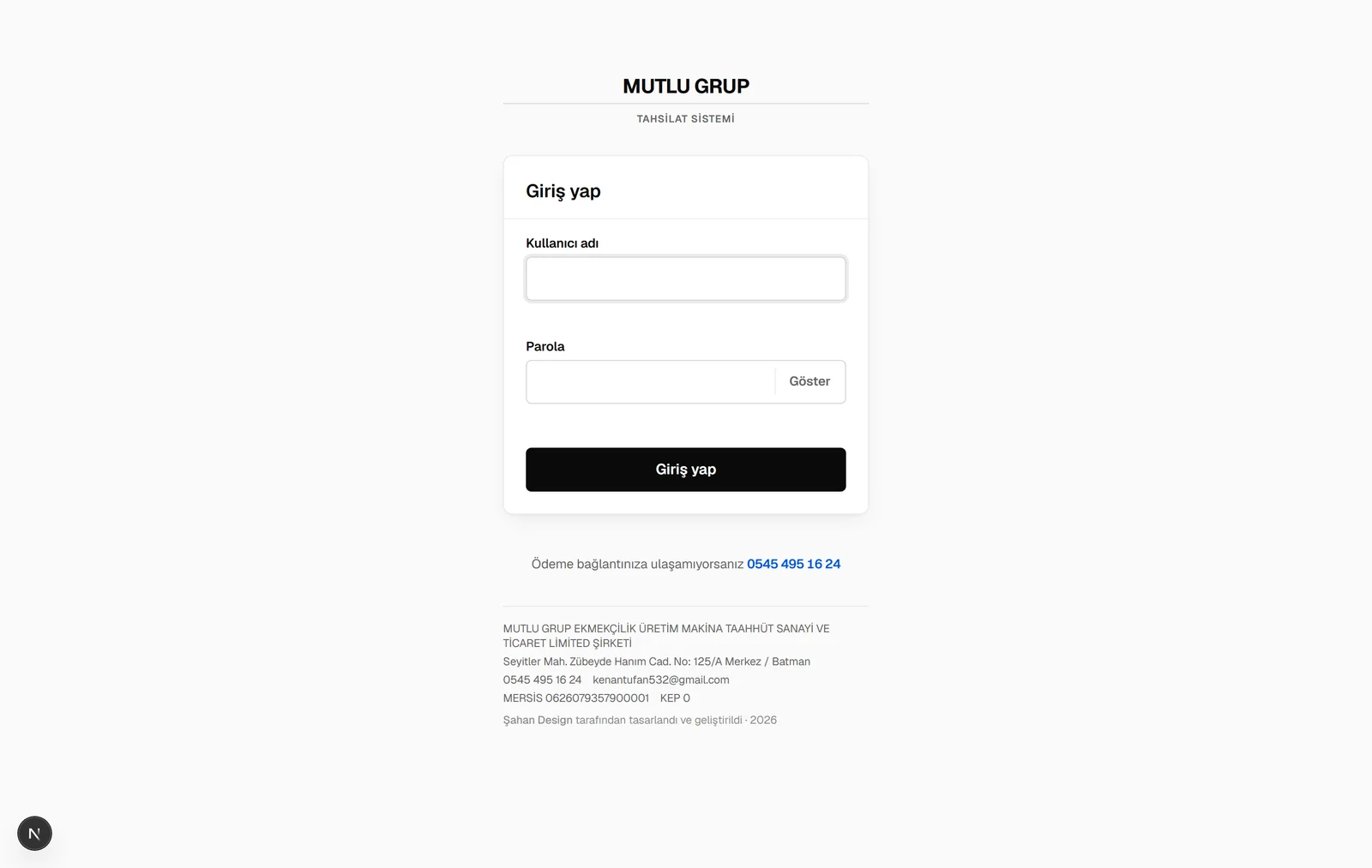Mutlu Grup Online Tahsilat Sistemi · Yazılım Geliştirme çalışması · görsel 4 · Şahan Design